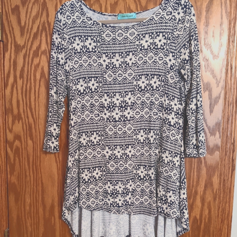 Chris & Carol Geometric Print Tunic Length Top
